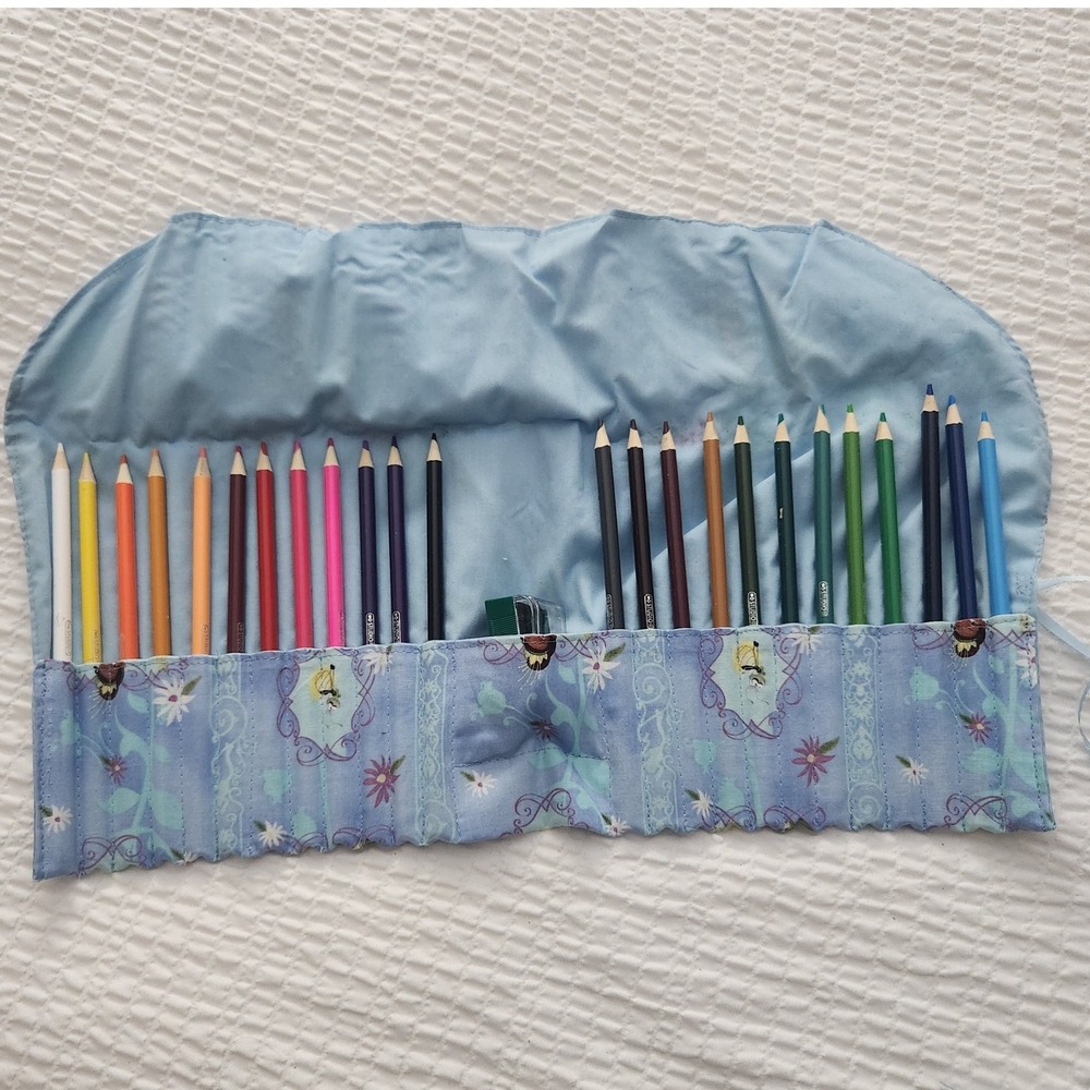 Disney Princess Fabric Pencil Roll‎ Set Tiana Cinderella Belle Pink Blue 2 types